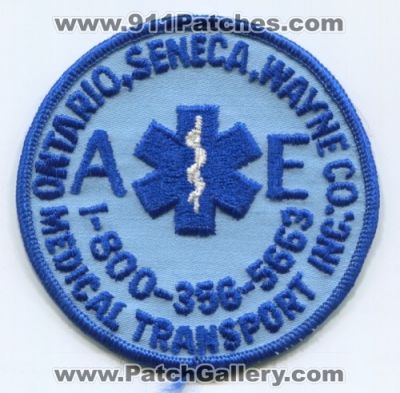 AE Medical Transport Inc. Patch (New York)
Scan By: PatchGallery.com
Keywords: ems ontario seneca wayne county co. 1-800-356-5663