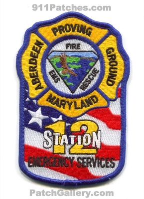Aberdeen Proving Ground Fire Rescue Emergency Services Station 12 US Army Patch (Maryland)
Scan By: PatchGallery.com
Keywords: es department dept. ems