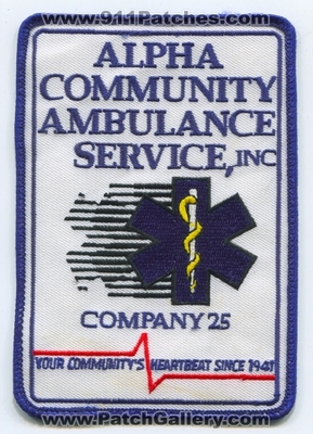Alpha Community Ambulance Service Inc Company 25 Patch (Pennsylvania)
Scan By: PatchGallery.com
Keywords: comm inc. ems