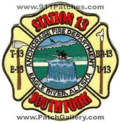 Anchorage Fire Department Station 13 (Alaska)
Scan By: PatchGallery.com
Keywords: dept. company eagle river e-13 t-13 br-13 u-13 engine truck brush unit