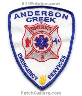 Anderson Creek Fire Department District 3 Emergency Services Patch (North Carolina)
Scan By: PatchGallery.com
Keywords: dept. dist. ems