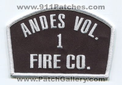 Andes Volunteer Fire Company 1 Patch (New York)
Scan By: PatchGallery.com
Keywords: vol. co. department dept.