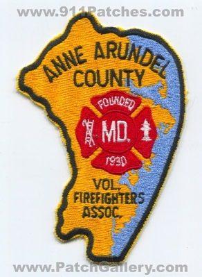 Anne Arundel County Volunteer Firefighters Association Fire Department Patch (Maryland)
Scan By: PatchGallery.com
Keywords: co. vol. ffs assn. assoc. dept. founded 1930 md.