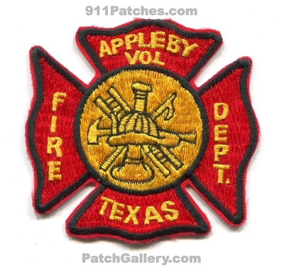 Appleby Volunteer Fire Department Patch (Texas)
Scan By: PatchGallery.com
Keywords: vol. dept.