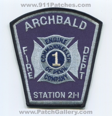 Archbald Fire Department Station 21-1 Engine Company 1 Patch (Pennsylvania)
Scan By: PatchGallery.com
Keywords: dept. co. number no. #1 commonwealth of penn.