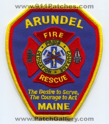 Arundel Fire Rescue Department Patch (Maine)
Scan By: PatchGallery.com
Keywords: dept. pride dedication courage the desire to serve, the courage to act
