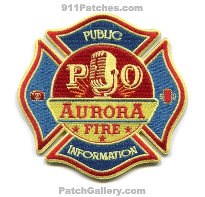 Aurora Fire Rescue Department Public Information Officer PIO Patch (Colorado)
[b]Scan From: Our Collection[/b]
[b]Patch Made By: 911Patches.com[/b]
Keywords: dept.