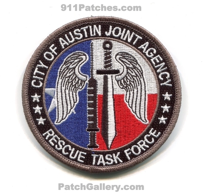 Austin Joint Agency Rescue Task Force EMS Patch (Texas)
Scan By: PatchGallery.com
[b]Patch Made By: 911Patches.com[/b]
Keywords: city of travis county co. fire police department dept. sheriffs office rtf