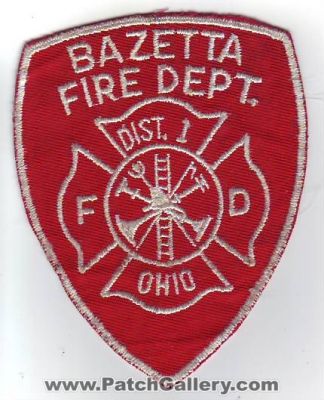 Bazetta Fire Department District 1 (Ohio)
Thanks to Dave Slade for this scan.
Keywords: dept fd