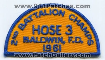 Baldwin Fire Department Hose Company 3 2nd Battalion Champs (New York)
Scan By: PatchGallery.com
Keywords: dept. f.d. fd number #3 1961