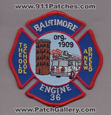 Baltimore Fire Department Engine 36 (Maryland)
Thanks to PaulsFirePatches.com for this scan.
Keywords: dept. bcfd 