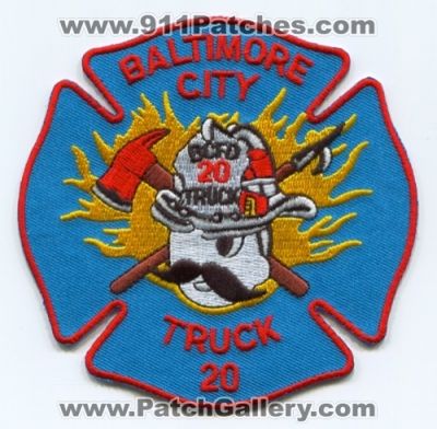 Baltimore City Fire Department Truck 20 Patch (Maryland)
Scan By: PatchGallery.com
[b]Patch Made By: 911Patches.com[/b]
Keywords: dept. bcfd b.c.f.d. company station