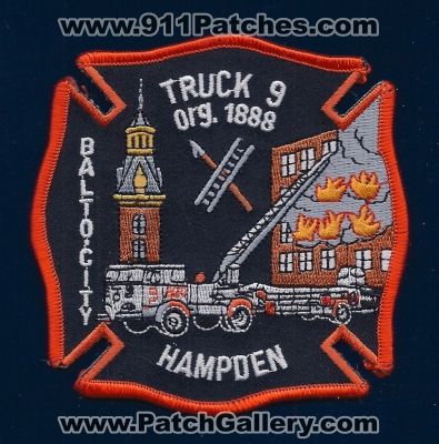 Baltimore City Fire Department Truck 9 (Maryland)
Thanks to PaulsFirePatches.com for this scan.
Keywords: dept. bcfd balto hampden