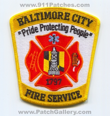 Baltimore City Fire Service Department Patch (Maryland)
Scan By: PatchGallery.com
Keywords: Dept. BCFD B.C.F.D. "Pride Protecting People" 1797