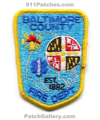 Baltimore County Fire Department Patch (Maryland)
Scan By: PatchGallery.com
Keywords: co. dept. balto. bcofd b.co.f.d. est. 1882