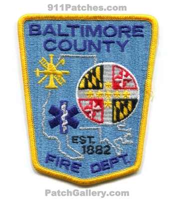 Baltimore County Fire Department Patch (Maryland)
Scan By: PatchGallery.com
Keywords: co. dept. balto. bcofd b.co.f.d. est. 1882