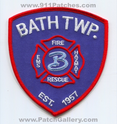 Bath Township Fire Rescue Department Patch (Ohio)
Scan By: PatchGallery.com
Keywords: twp. dept. ems hazmat est. 1957