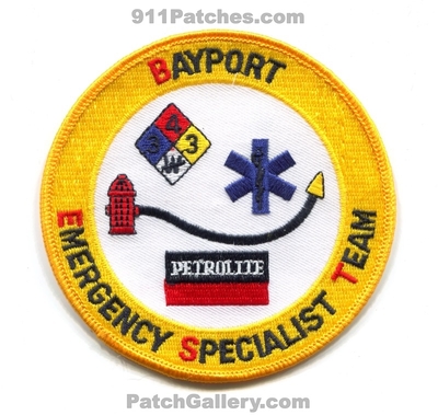 Bayport Petrolite Emergency Specialist Team Patch (Texas)
Scan By: PatchGallery.com
Keywords: response team ert est fire ems hazardous materials hazmat haz-mat