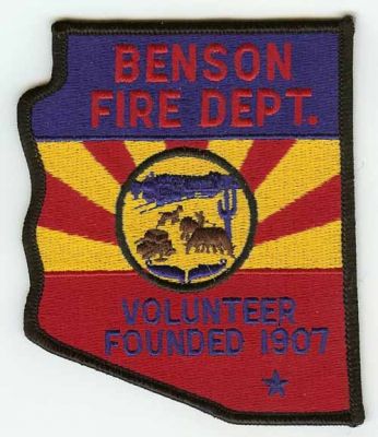 Benson Fire Dept
Thanks to PaulsFirePatches.com for this scan.
Keywords: arizona department volunteer
