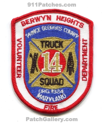 Berwyn Heights Volunteer Fire Department Truck Squad 14 Patch (Maryland)
Scan By: PatchGallery.com
Keywords: vol. dept. company co. station prince georges county org. 1924