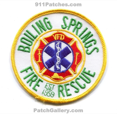 Boiling Springs Volunteer Fire Rescue Department Patch (Virginia) (Confirmed)
Scan By: PatchGallery.com
Keywords: vol. dept. vfd est. 1959