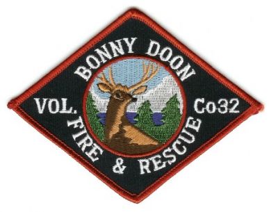 Bonny Doon Fire & Rescue
Thanks to PaulsFirePatches.com for this scan.
Keywords: california vol co 32 volunteer company