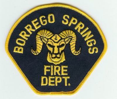 Borrego Springs Fire Dept
Thanks to PaulsFirePatches.com for this scan.
Keywords: california department