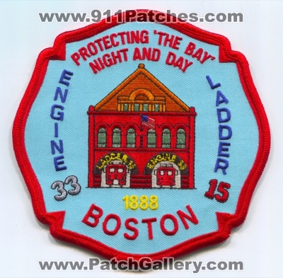 Boston Fire Department Engine 33 Ladder 15 Patch (Massachusetts)
Scan By: PatchGallery.com
Keywords: dept. bfd company co. station protecting the bay night and day