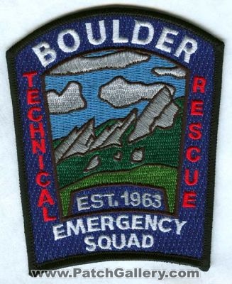 Boulder Emergency Squad Patch (Colorado)
[b]Scan From: Our Collection[/b]
[b]Patch Made By: 911Patches.com[/b]
Keywords: technical rescue