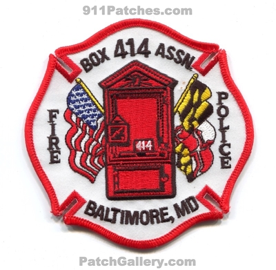 Box 414 Association Fire Police Baltimore Patch (Maryland)
Scan By: PatchGallery.com
Keywords: assoc. assn.