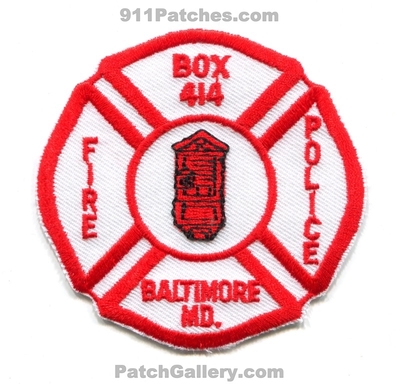 Box 414 Association Fire Police Baltimore Patch (Maryland)
Scan By: PatchGallery.com
Keywords: assoc. assn.