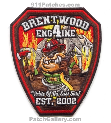 Brentwood Fire Rescue Department Station 4 Patch (Tennessee)
Scan By: PatchGallery.com
[b]Patch Made By: 911Patches.com[/b]
Keywords: dept. engine 54 company co. pride of the east side taz est. 2002