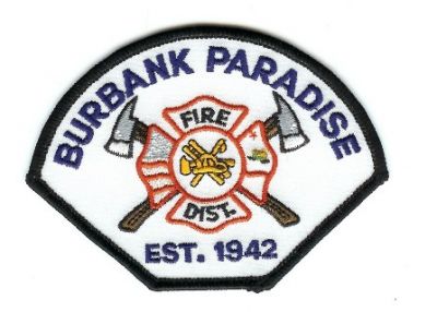 Burbank Paradise Fire Dist
Thanks to PaulsFirePatches.com for this scan.
Keywords: california district