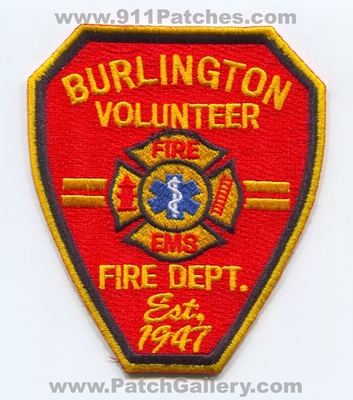 Burlington Volunteer Fire Department Patch (Connecticut)
Scan By: PatchGallery.com
Keywords: vol. dept. ems est. 1947