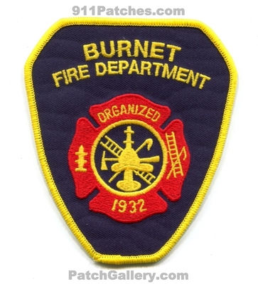 Burnet Fire Department Patch (Texas)
Scan By: PatchGallery.com
Keywords: dept. organized 1932