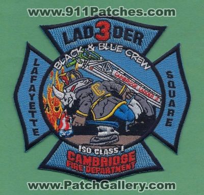 Cambridge Fire Department Ladder 3 (Massachusetts)
Thanks to PaulsFirePatches.com for this scan.
Keywords: dept. lafayette square