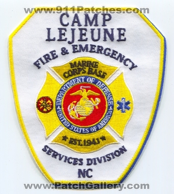 Camp LeJeune Fire and Emergency Services Division USMC Military Patch (North Carolina)
Scan By: PatchGallery.com
Keywords: & Div. Marine Corps Base Department Dept. of Defense DOD