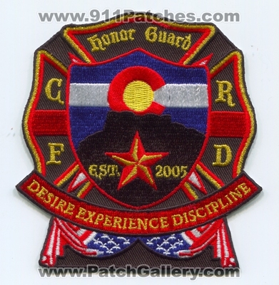 Castle Rock Fire and Rescue Department Honor Guard Patch (Colorado)
[b]Scan From: Our Collection[/b]
[b]Patch Made By: 911Patches.com[/b]
Keywords: & dept. crfd c.r.f.d. desire experience discipline