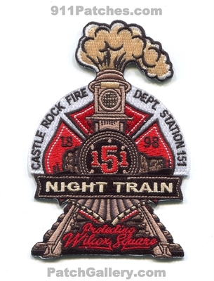 Castle Rock Fire Rescue Department Station 151 Patch (Colorado)
[b]Scan From: Our Collection[/b]
[b]Patch Made By: 911Patches.com[/b]
Keywords: dept. crfd company co. night train protecting wilcox square 1898