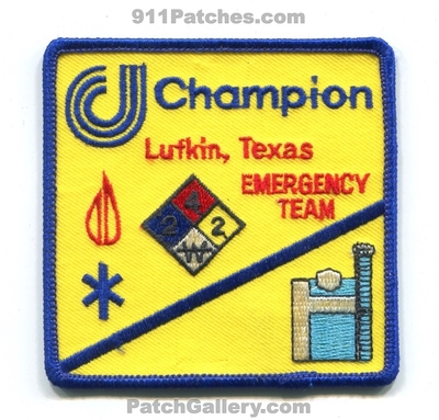 Champion Oil Refinery Lufkin Emergency Team Patch (Texas)
Scan By: PatchGallery.com
Keywords: gas petroleum plant industrial response ert hazmat haz-mat hazardous materials fire ems