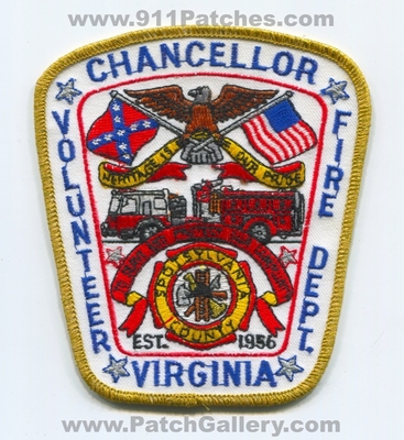 Chancellor Volunteer Fire Department Spotsylvania County Patch (Virginia)
Scan By: PatchGallery.com
Keywords: vol. dept. co. heritage is our pride to serve and protect our community est. 1956