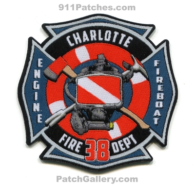 Charlotte Fire Department Station 38 Patch (North Carolina)
Scan By: PatchGallery.com
[b]Patch Made By: 911Patches.com[/b]
Keywords: dept. engine fireboat company co. scuba diver rescue