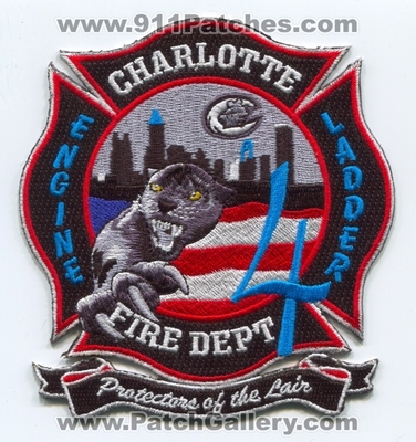 Charlotte Fire Department Station 4 Patch (North Carolina)
Scan By: PatchGallery.com
Keywords: Dept. Engine Ladder Company Co. Protectors of the Lair