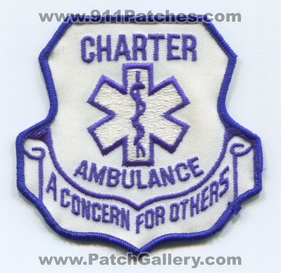 Charter Ambulance EMS Patch (UNKNOWN STATE)
Scan By: PatchGallery.com
Keywords: emt paramedic a concern for others