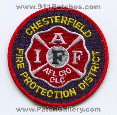 Chesterfield Fire Protection District IAFF Patch (Missouri)
Scan By: PatchGallery.com
Keywords: prot. dist. department dept. i.a.f.f. union afl cio clc