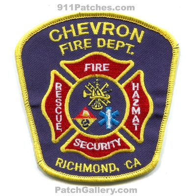 Chevron Oil Refinery Richmond Fire Department Patch (California)
Scan By: PatchGallery.com
Keywords: gas petroleum industrial emergency response team ert hazmat haz-mat security