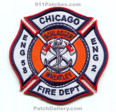 Chicago Fire Department Engine 2 Engine 58 Fireboat Patch (Illinois)
Scan By: PatchGallery.com
Keywords: dept. cfd c.f.d. company co. station schlaeger wheatley