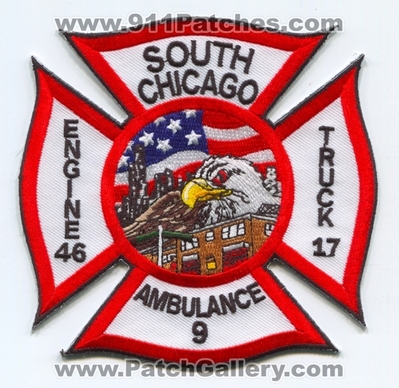 Chicago Fire Department Engine 46 Truck 17 Ambulance 9 Patch (Illinois)
Scan By: PatchGallery.com
Keywords: dept. cfd c.f.d. company co. station south