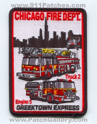 Chicago Fire Department Engine 5 Truck 2 Patch (Illinois)
Scan By: PatchGallery.com
Keywords: Dept. CFD C.F.D. Ambulance Company Co. Station Greektown Express