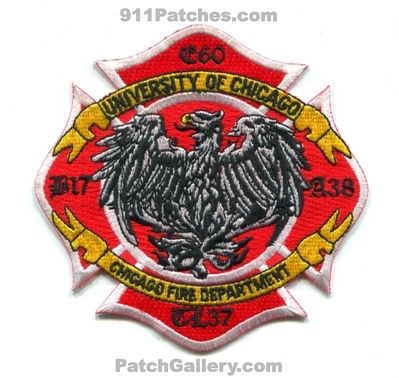 Chicago Fire Department Engine 60 Tower Ladder 37 Ambulance 38 Battalion 17 Patch (Illinois)
Scan By: PatchGallery.com
Keywords: dept. cfd company co. station chief university of